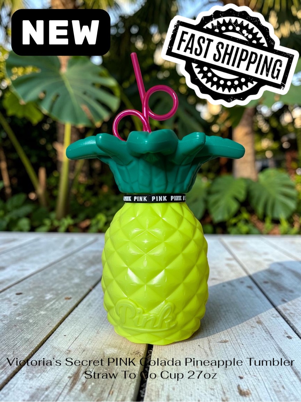 Victoria’s Secret PINK Colada Pineapple Tumbler Straw To Go Cup 27oz FAST SHIP